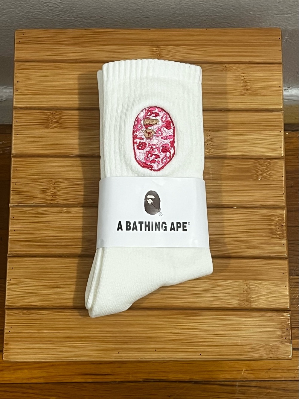 A Bathing Ape BAPE Cotton Blend Socks White Pink Streetwear Athleisure Lounge